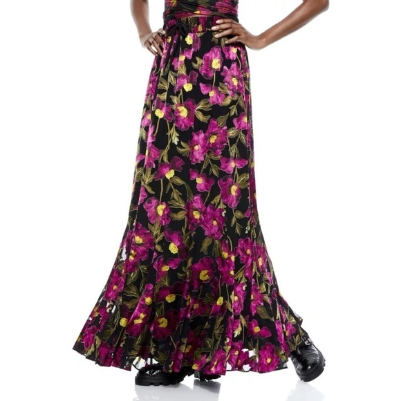 Alice + Olivia Skirt Elza Silk Pleated Floral Maxi California Poppy 6 EUC - Picture 1 of 7